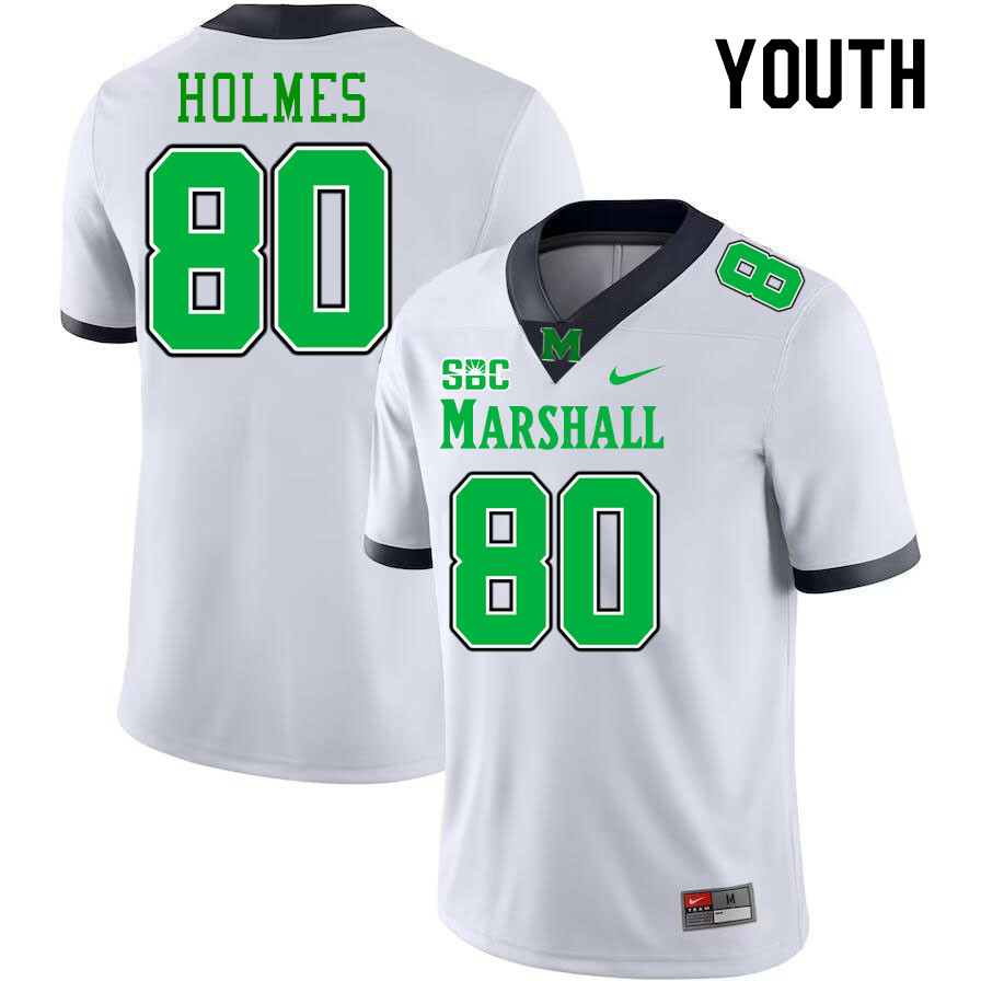 Youth #80 Justin Holmes Marshall Thundering Herd SBC Conference College Football Jerseys Stitched-Wh